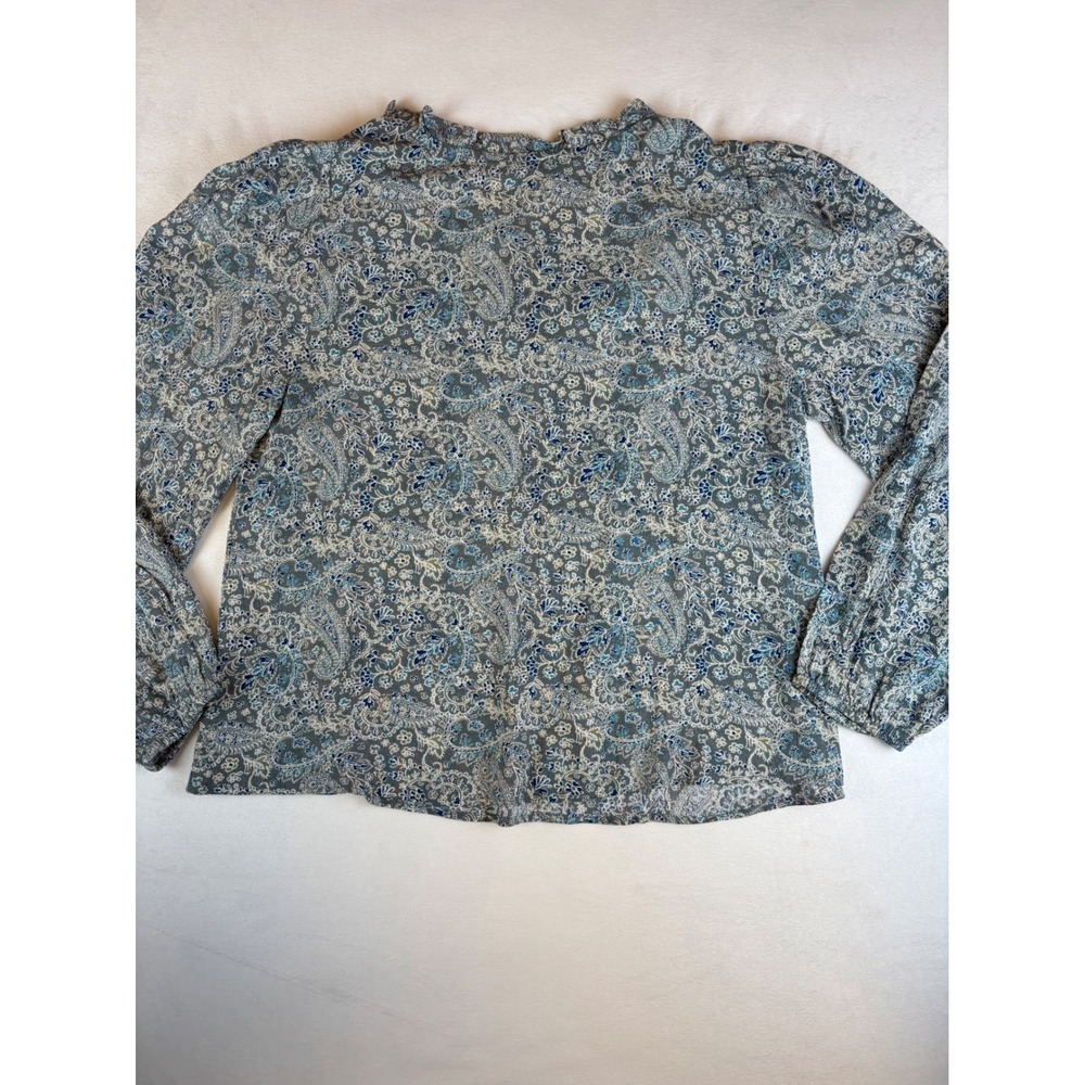 Frye Women's Small Paisley Print Long Sleeve Blouse Tie Neck Top Blue Boho New - Picture 3 of 9